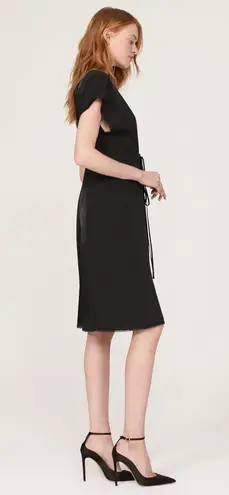 ATLEIN Collective Dress Womens Black Tie Front Short Sleeve Satin Panel Small