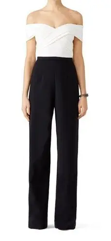NWT Theia Black/Ivory Crisscross Off the Shoulder Color Block Jumpsuit Size 10 Black