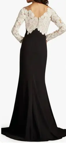 Tadashi Shoji NEW Black Ivory Floral Lace Bodice Long Sleeve Gown Sz 6