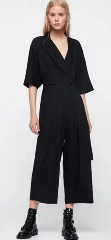 AllSaints Laurel Jumpsuit Wrap Wide Leg Cropped Black Size XS