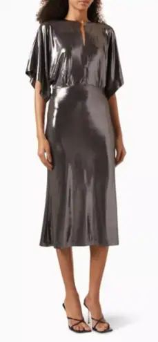 Norma Kamali Obie Split-Neck Lamé Midcalf Dress Metallic Bronze Womens Sze Small