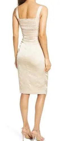 Lavish Lice NWT LAVISH ALICE Pleated Corset Satin Cocktail Dress In Clay Beige (US/4)