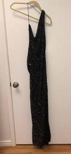 NWOT retrofete Celine Dress in Gunmetal Black Sequin Beaded Maxi Gown S