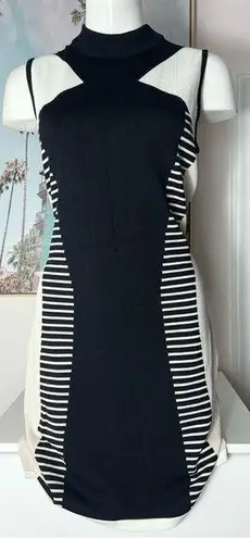 River Island White Black Geometric Stretch Bodycon Sweater Dress Size 12 Large