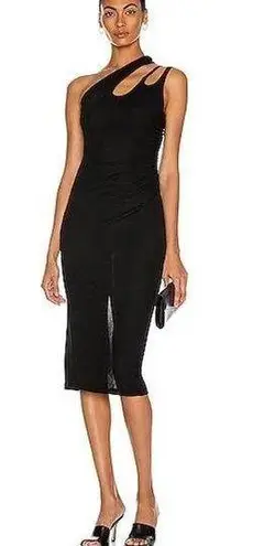 Mugler Black Cut Out One Shoulder Viscose Jersey Sleeveless Midi Dress Size 38