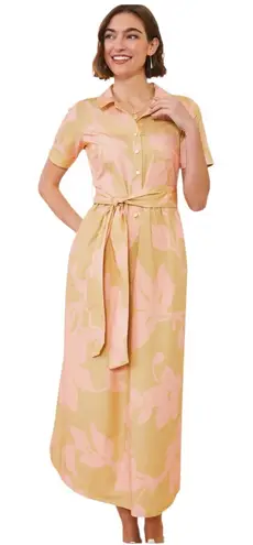 Spartina 449 Women's Maryam Midi Dress Clara Blooms Pink Floral Tan Belted Large