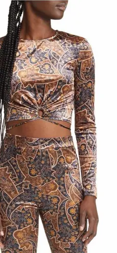 Elodie Anthropologie Crop Top Blouse Sz M Paisley Velvet Smocked Long Sleeve