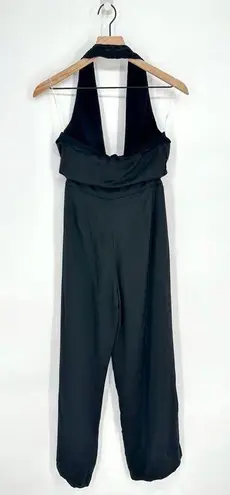 NEW SNDYS Aura Plunge Tie Front Cut Out Halter Jumpsuit Black Women's XS