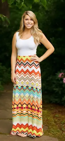 Maxi Skirt Multicolor Zigzag Size Medium Gold