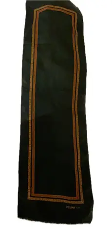 CELINE PARIS Silk Scarf Scarf Twilly Horsebit Pattern Green Orange Authentic