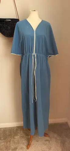 Vanity Fair Vintage Blue Butterfly Zip Pockets Housecoat Robe