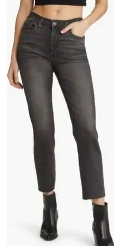 Edwin Bree Slim Straight Leg Jeans in Faded Black Wash with Raw Hem Size 27