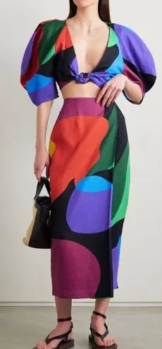 Mara Hoffman Raya Tie Front Cropped Top & Sunja Skirt Set Multicolor Size 2
