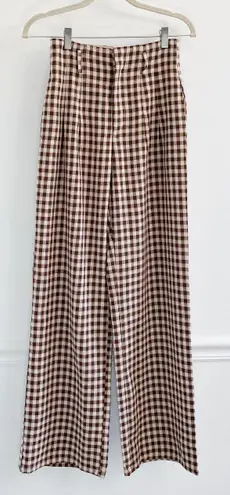 12th Tribe Gingham Plaid Wide Leg High Rise Pants