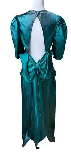 Vintage 80s Dk Green Satin Backless Oversized Bow Floor Length Prom Dress AS IS Size undefined