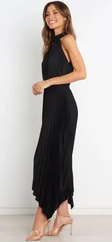 Petal and Pup  Dominique Black Satin Pleated Maxi Dress 4