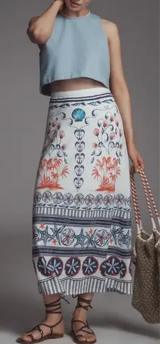 Farm Rio Printed Linen Blend Midi Skirt, Size XS