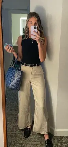 ANINE BING Women's Off-White Wide-Leg Front Zipper Lyra Trousers Pants Size 34