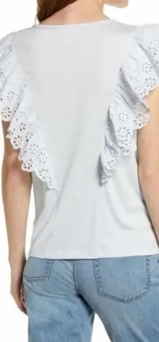 Rachel Parcell Eyelet Ruffle Detail Top Blue XL