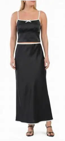 House of Harlow 1960 Satin Cropped Camisole & Maxi Skirt 2PC Set Black