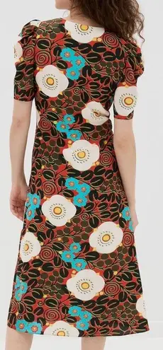 NWT Rhode Maci Floral Print Midi Dress Orange Black Cream Blue, Size 0