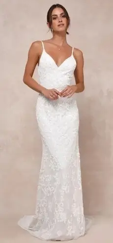 Lulus Everlasting Passion White Sequin Beaded Backless Maxi Dress Size M Size M