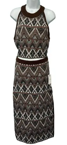 Mother Brown Midnight Walk Lone Star Halter Crop Top Sweater Skirt Set S NEW Tag
