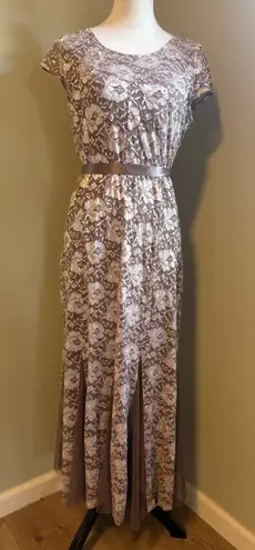 Candalite Whimsi Sequin Boho Fairy Fall Midi Lace Y2K Party Dress Medium Brown Bling