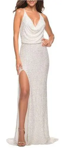 La Femme  Sequin Sleeveless Gown in White Size US 10