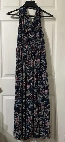 Gal Meets Glam Siena Floral Maxi Dress- Navy Floral Halter Neck Dress- Size 2