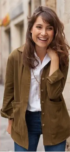 Sézane Sezane Will Jacket Button Up Green Womens Small Organic Cotton