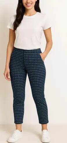Kenar Women's Pants Navy Blue Squares Stretch Cropped Trousers Size 4