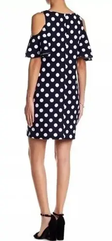 Eliza J Cold Shoulder Pinup Rockabilly Polka Dots Dress Navy Size 8 Medium M