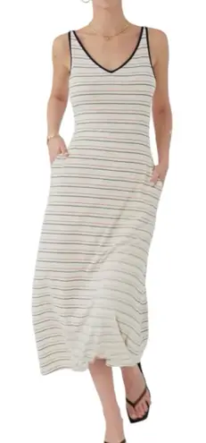 NWT OGL V Neck Low Back Striped Brami Dress Pockets Size Medium White
