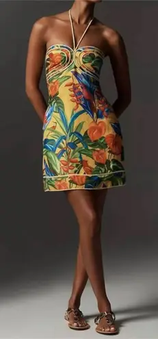 Farm Rio Bright Nature Linen Halter Minidress Size XXS