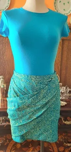 Peter Som Turquoise & Gold Silk Draped Skirt