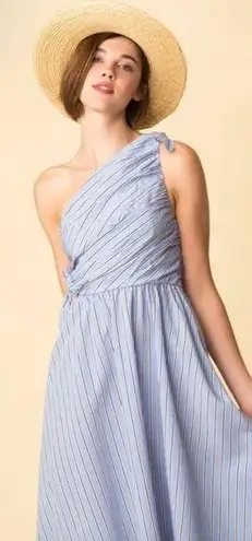 ALC Frank ALC Blue Striped Cabrera One Shoulder Midi A Line Knee Length Dress US 0