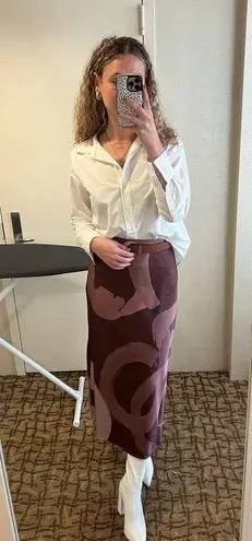 VEDA Brown Leather Trousers Zip Up Fly Button Closure Wide Leg Pants Size 4