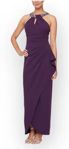Slny S.L. Fashions Maxi Dress Women's Plus 18 Purple Embellished Halter Neckline