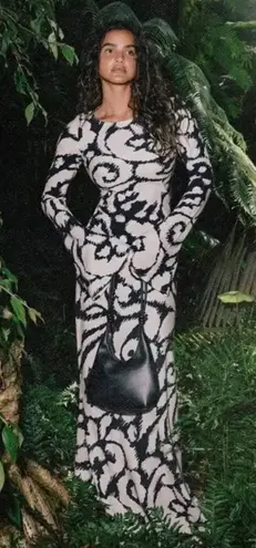 The Wolf Gang Santa Elena Maxi Dress Ikat Print Linen Size 2X Black