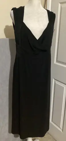 CELINE Black Sleeveless V Neck Midi Dress Size 44 Viscose Blend Elegant