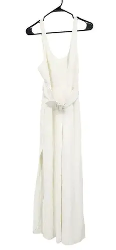 Jonathan Simkhai White Wide Leg Belted Crepe Side Slit Scoop Neck Jumpsuit 0 NWT