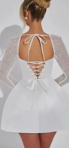 Babyboo NWT Dolly Mini Dress Ivory Satin Beaded Long Sleeve Women’s XS