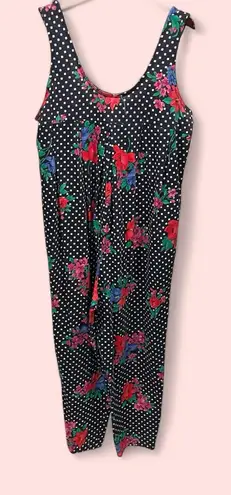 Vintage 80s Randi jumpsuit oversized made in USA cotton blend polka dot floral Black Size L