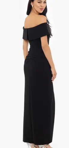 XScape NEW NWT CAMILA LONG OFF THE SHOULDER SCUBA CREPE DRESS Black Gown Sz 16