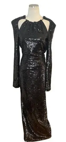 THE ATTICO Sequin Cut Out Chain Neck Gown in Black 42 4