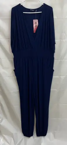Nina Leonard NEW Nina Leonard women's navy blue stretch pocket jogger jumpsuit loose casual