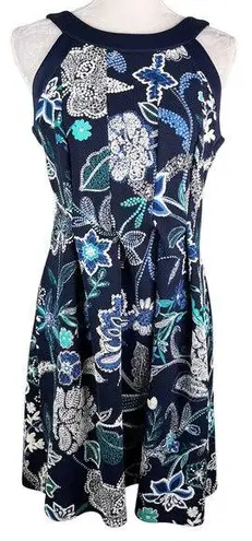 Enfocus Studio Dress 10 Navy Floral Sleeveless Keyhole Stretch
