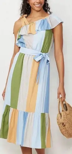 LC Lauren Conrad One Shoulder Multicolor Striped Midi Dress