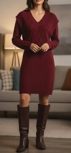 Lost + Wander Sydney Burgundy Wine Mini Knit Sweater Dress One Size NWT